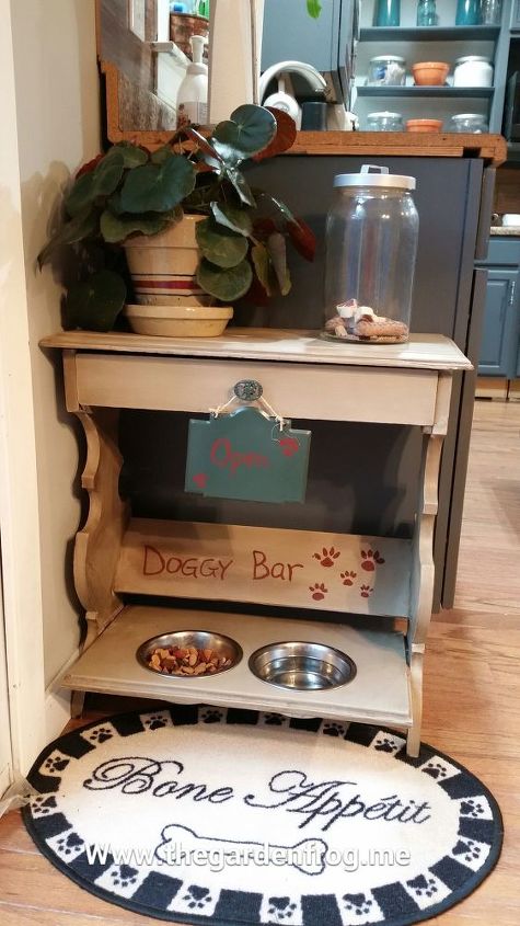 upcycling magazine table dog feeding bar, home decor, organizing, painted furniture, pets animals, repurposing upcycling
