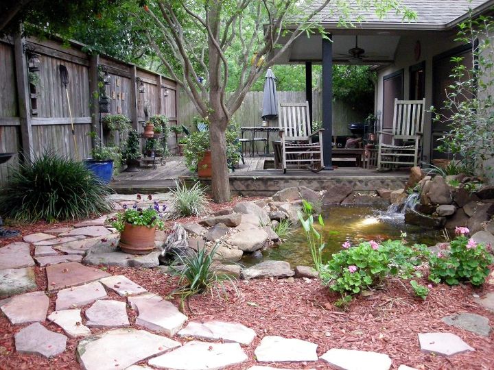pond makeover for lisa s small courtyard garden in houston, outdoor living, ponds water features, After