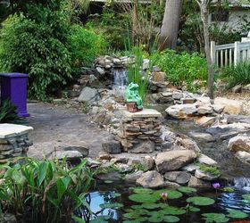 heron deterrent amp pond, outdoor living, ponds water features, 2 of 9 stone pedestals waterfall view
