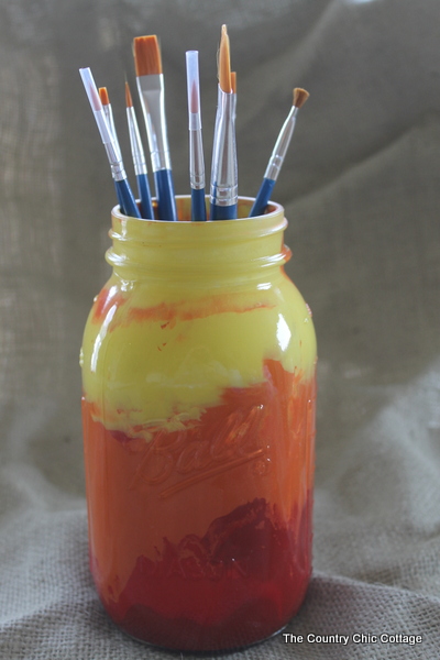 five ways to decorate mason jars, crafts, decoupage, mason jars, A painted sunset themed jar Perfect for storage