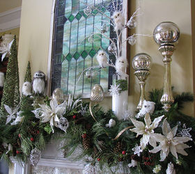 owl themed christmas mantel, christmas decorations, seasonal holiday decor