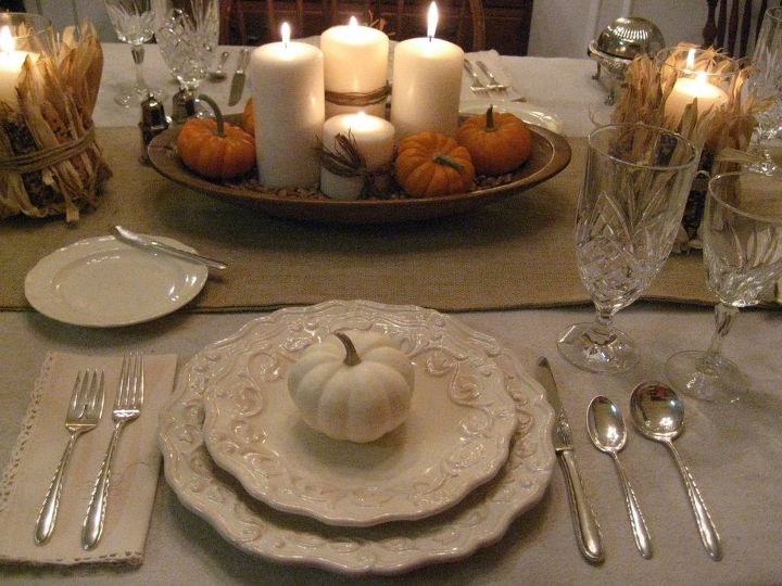 thanksgiving tablescape in cream with natural elements, home decor, seasonal holiday decor, thanksgiving decorations, Vintage and thrift store finds complete the look