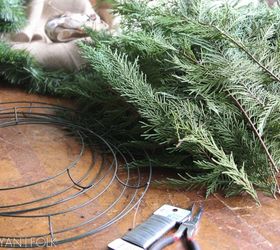 how to make a semi natural evergreen wreath, crafts, gardening, wreaths, Here is what I used to make an easy evergreen wreath 26 gauge floral wire Pliers for cutting wire Wire wreath form found at an arts and crafts store such as Hobby Lobby Evergreen clippings I used Leland Cypress Length of fake gar