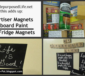reuse repurpose those free magnets, chalkboard paint, crafts, I roughed them up with sandpaper spray painted them with chalkboard paint After that I went one step further and made some mini fridge signs with some vinyl