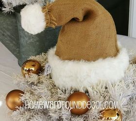my burlap amp sweater santa hats for holiday 2012, christmas decorations, crafts, seasonal holiday decor, wreaths, burlap Santa Hats by Debi Ward Kennedy for HOMEWARDfoundDecor com 2012