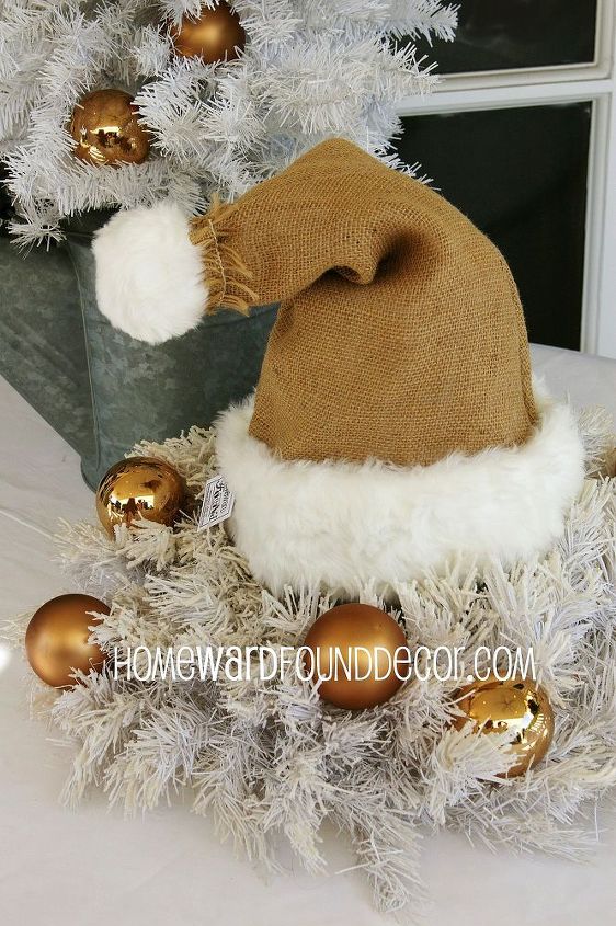 my burlap amp sweater santa hats for holiday 2012, christmas decorations, crafts, seasonal holiday decor, wreaths, burlap Santa Hats by Debi Ward Kennedy for HOMEWARDfoundDecor com 2012