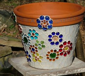 mosaic flower pot made from stained glass and glass beads