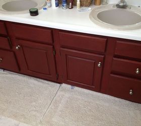 updating bathroom cabinets, bathroom ideas, home decor, painting, Red Stained Vanity BEFORE