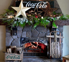christmas just goes better with coke, christmas decorations, fireplaces mantels, seasonal holiday decor, This Coke inspired mantel makes me smile real big It s funky and junky so it passed