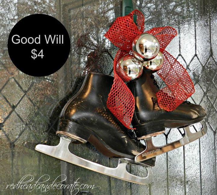 black skates for christmas decor, christmas decorations, home decor, seasonal holiday decor, I added some red and silver to give them that Christmas feel