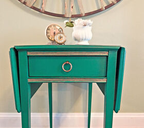 diy thursday antiqued emerald side table, painted furniture, After waxed gold detail