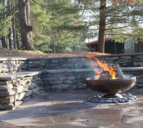 stone wall and patio with fire pit, outdoor living, patio, Natural stone wall and patio with fire pit Ypsilanti MI This picture shows why we chose the materials that we did because of the strong northern vibe
