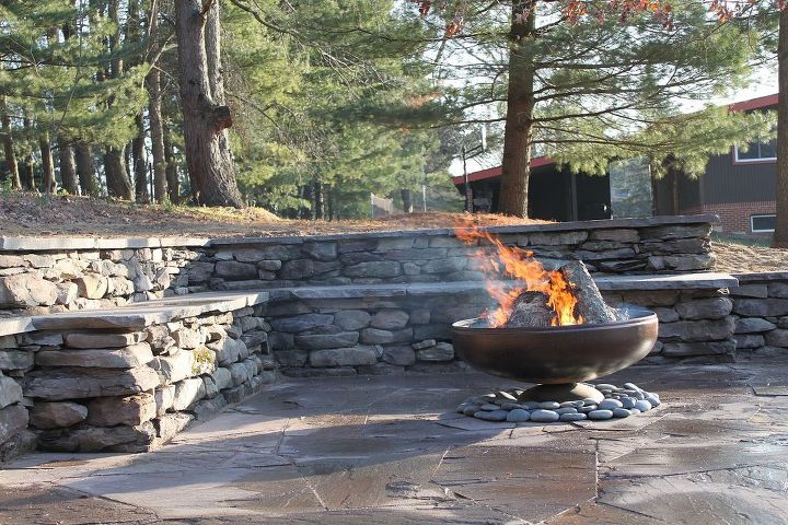 stone wall and patio with fire pit, outdoor living, patio, Natural stone wall and patio with fire pit Ypsilanti MI This picture shows why we chose the materials that we did because of the strong northern vibe