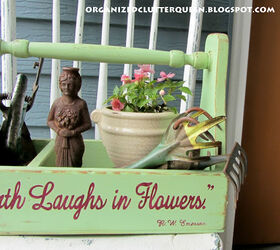 top flower junk garden posts 2012, container gardening, flowers, gardening, repurposing upcycling, succulents, In A Tool Box Vignette I display a tool box with vintage garden collectibles