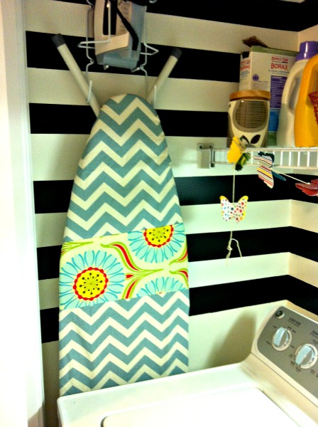 scrap fabric ironing board makeover, crafts, laundry rooms, Much better in my newly painted laundry room