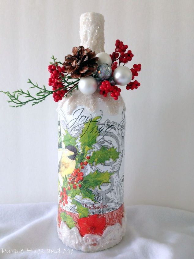 how to decoupage christmas napkins on mason jar with snow, christmas decorations, crafts, mason jars, seasonal holiday decor