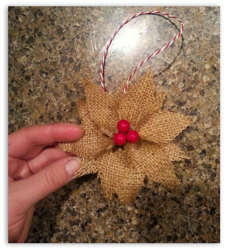how to make burlap poinsettia christmas ornaments, christmas decorations, crafts, seasonal holiday decor