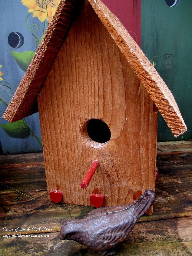 heart amp home valentine s day, gardening, Tiny heart accents on this cedar birdhouse announce the holiday in a subtle way