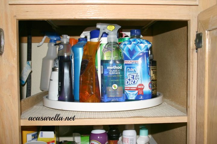 my organizing secret lazy susans, organizing, Lazy Susan under the sink for cleaning supplies