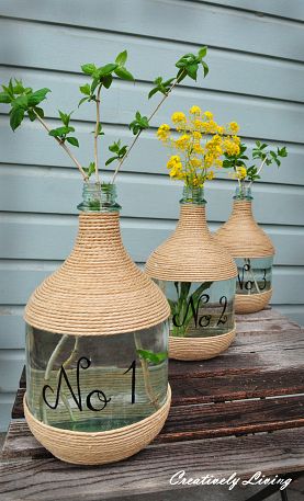 i m bottle necking 20 amazing bottle inspired ideas from hometalkers, crafts, flowers, repurposing upcycling, Wrapped in jute and numbered