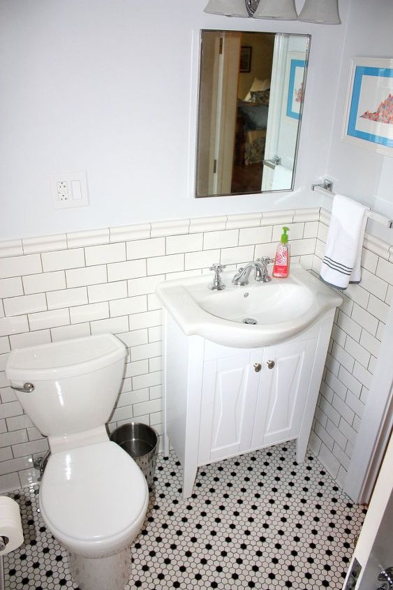 1950 s guest bath goes from a 1980 s renovation to a 2013 one, bathroom ideas, home decor, The floor tile has a vintage look