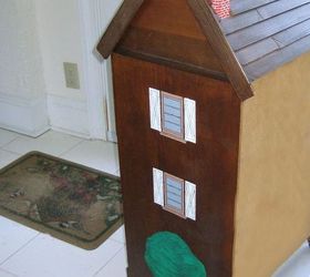 doll house created from chest of drawers, Side with windows and trees painted