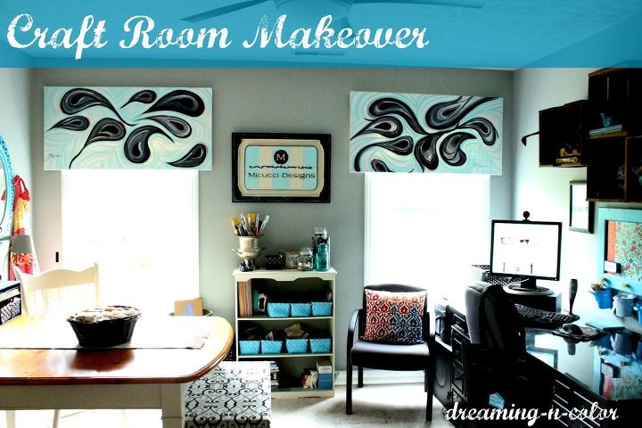 craft room redo on a budget with lots of creativity a dream begins, craft rooms, home decor, home office, storage ideas, finished room with paintings for valances
