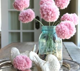 for my valentine a pom pom bouquet made with a fork, crafts, flowers, mason jars, valentines day ideas, Pom Pom Bouquet with a fork For full tutorial click here