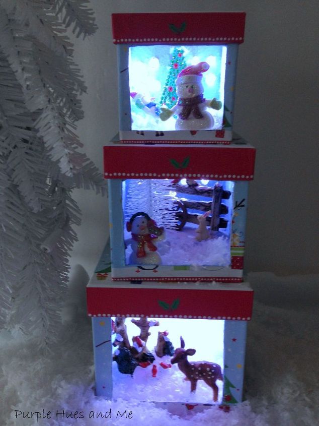 dioramas iluminados de caixas de natal empilhveis