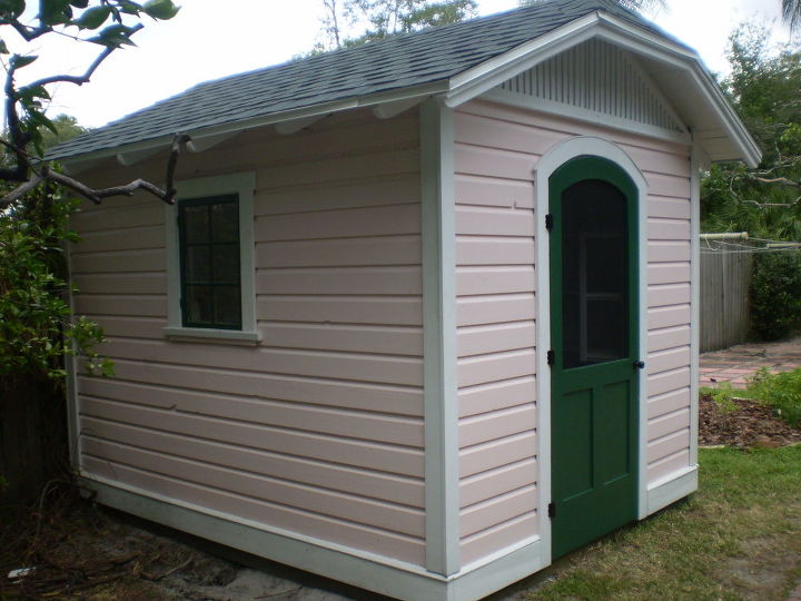 8 x10 potting shed pool equipment cover, This side of the shed features a salvaged wood window