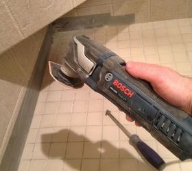 the best grout removal tools for shower tile floors, home maintenance repairs, tools, The Bosch multi tool and triangular grout removal tool in this photo removed all the shower grout