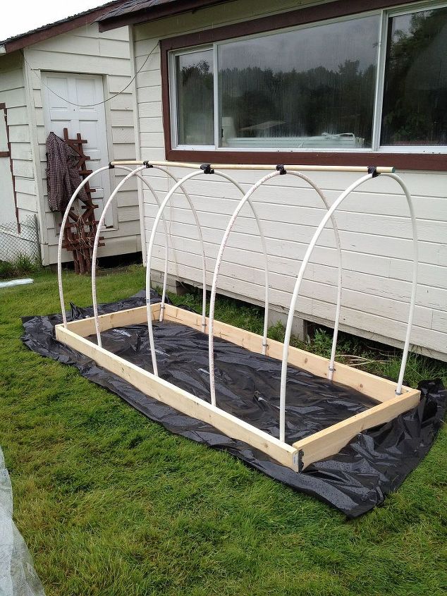 my proudest diy, diy, gardening, how to, Make a frame out of 2x4 s and gently bend the PVC hoops