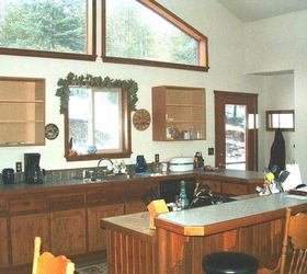 high end kitchen make over of a mountain home, countertops, hardwood floors, home improvement, kitchen cabinets, kitchen design, kitchen island, shelving ideas