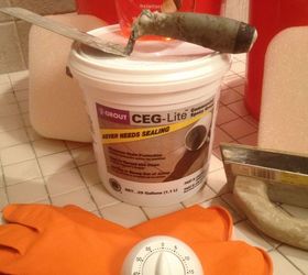 shower grout that doesn t stain or need sealed ever, bathroom ideas, home maintenance repairs, CEG Lite is the epoxy grout I used and it can be found at Home Depot for about 24 per bucket