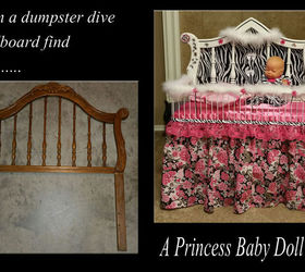 dumpster dive headboard transformed in princess baby doll bed