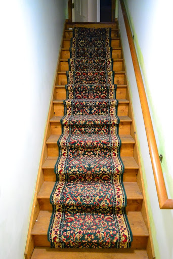 painted staircase bare wood runner, painting, stairs, old carpet runner before