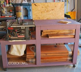 table saw workbench with wood storage, painted furniture, storage ideas, woodworking projects