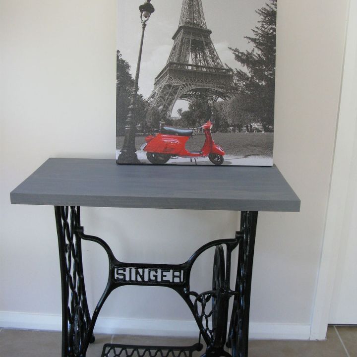 singer sewing machine cabinet makeover to hall table
