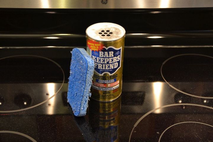 make your glass cooktop sparkle, appliances, cleaning tips, My secret weapon bar keepers friend and a scrubber sponge