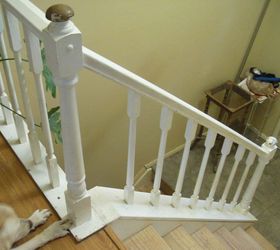 question on prepping painting my banisters, These are the stairs and my dog s feet on the left