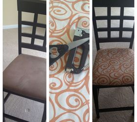 four new dining room chairs for less than 10 00 how to reupholster dining room, painted furniture, Dining Room Chair Before After