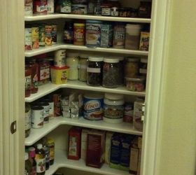 pantry remodel, I can see everything We did add one more shelf up high a little later And the bottom shelf is about 8 inches from the floor so I can clean