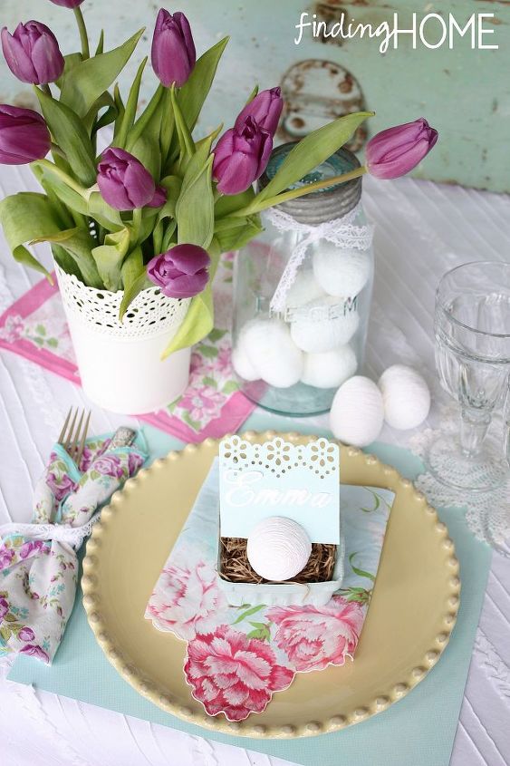 a simple springtime table setting filled with history, seasonal holiday d cor