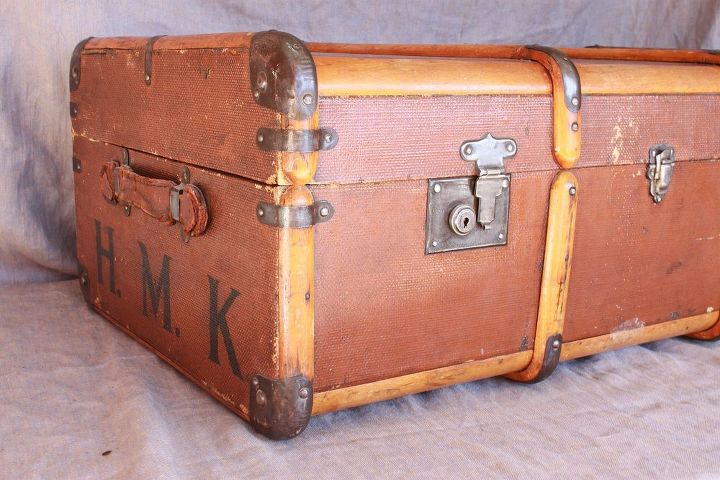 new look for an old steamer trunk, crafts, decoupage, painted furniture, Love the H M K on the side but hated to paint over it