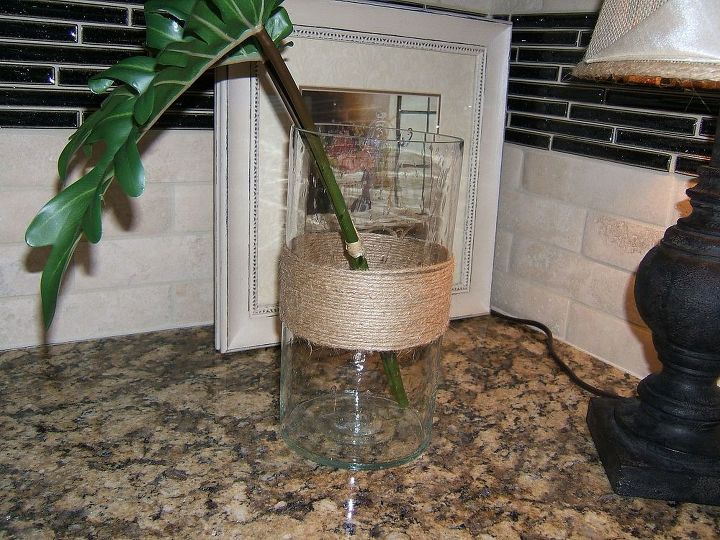 fio de sisal para decorao, Seda de sisal adicionada a um vaso de vidro