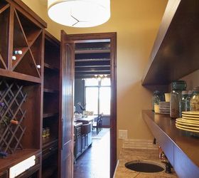 warm kitchen with a cool ceiling detail, home decor, kitchen design, kitchen island, The butler s pantry wine room