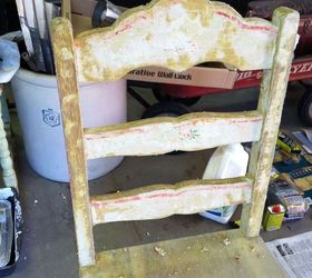 junk chairs to sculptural stairwell display shelving, repurposing upcycling, shelving ideas, Stripped and sanded chair to start shelf