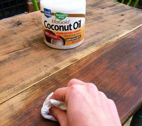 refinishing old wood with coconut oil, painted furniture, Apply coconut oil with dry rag