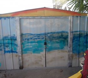 up dating an old plain metal shed, outdoor living, painting, just a rough spray painting