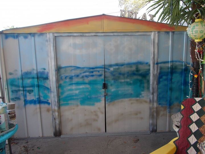 up dating an old plain metal shed, outdoor living, painting, just a rough spray painting